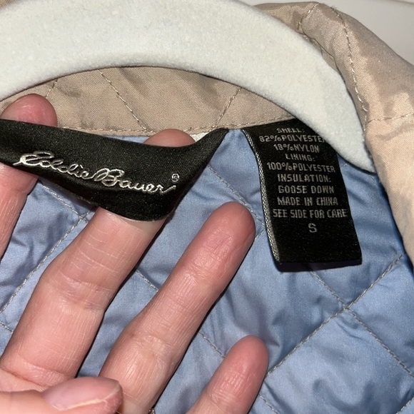 Tan Eddie Bauer preppy quilted goose down barn coat jacket neutral quality Small - Picture 6 of 9